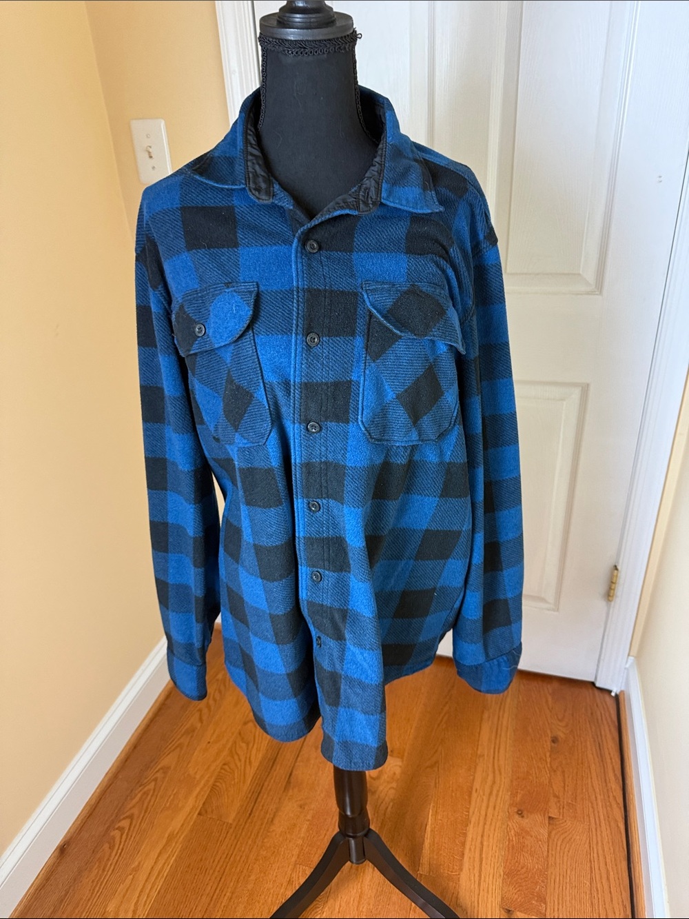 Wrangler Blue and Black Plaid Button-Up Shirt Jacket